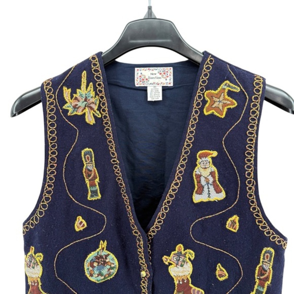 Vtg. 90s New Directions Womens Medium Pre-Owned Christmas Vest Wool Blend Angels - Picture 3 of 12